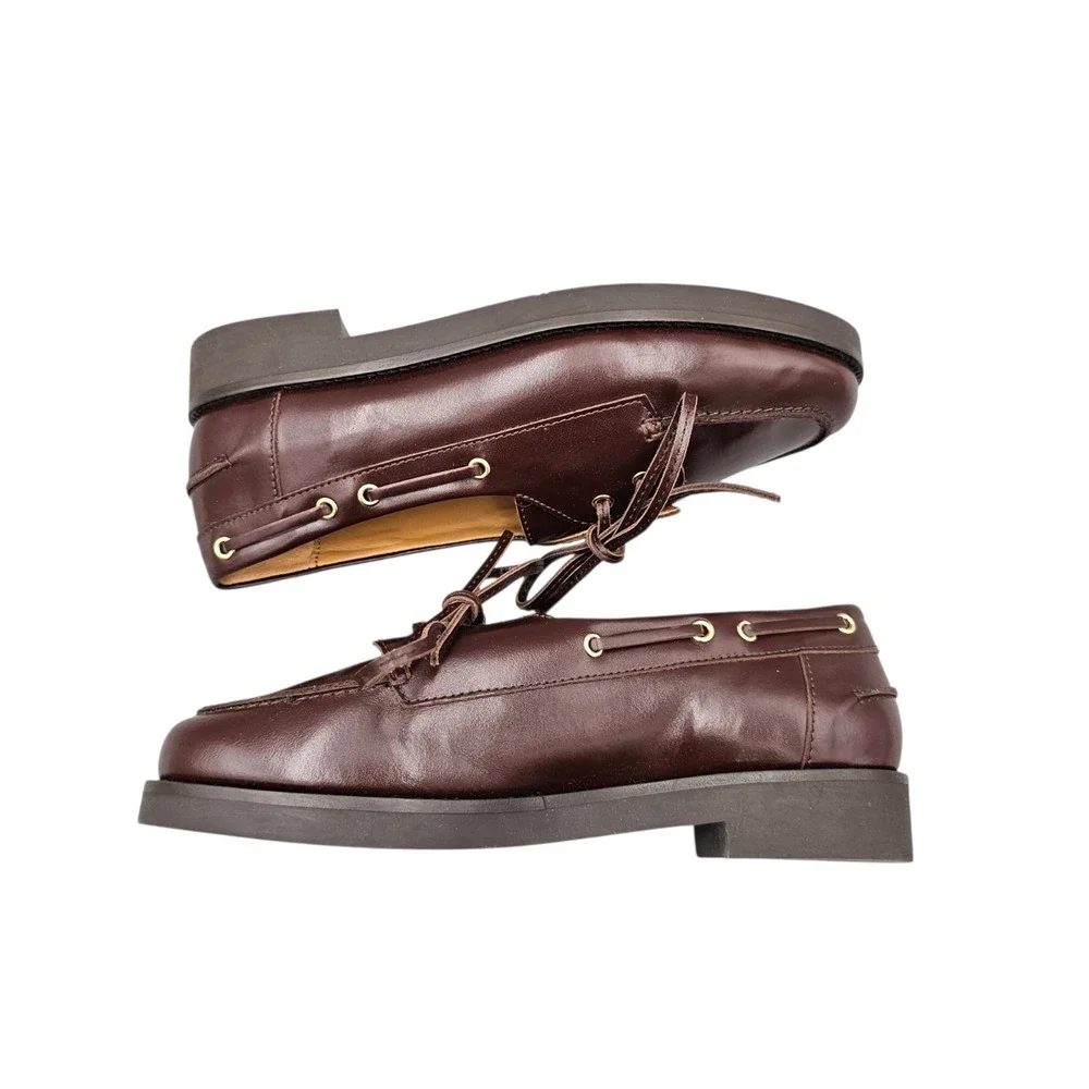 Sezane Women's Size 38/ 7 US NWOB Brown Leather Lace Up Boat Shoes Oxfords